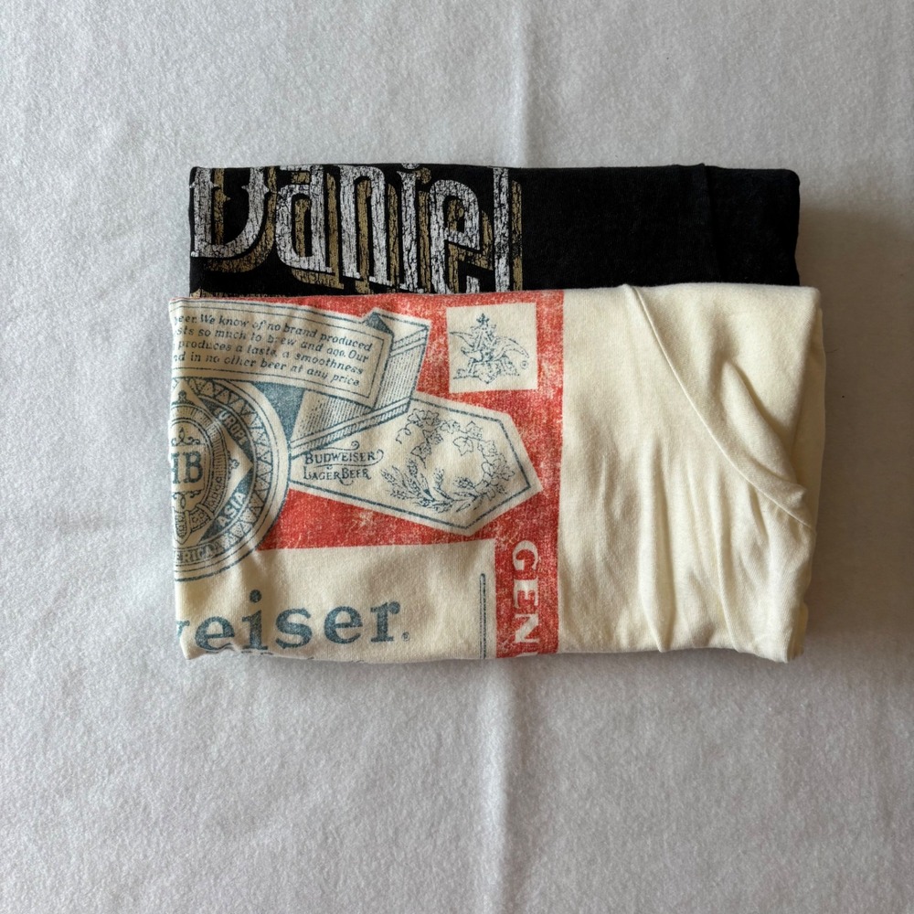 Lot of 2 Budweiser and Jack Daniels T-Shirts Mens XL Cream Black Distressed - Picture 12 of 12